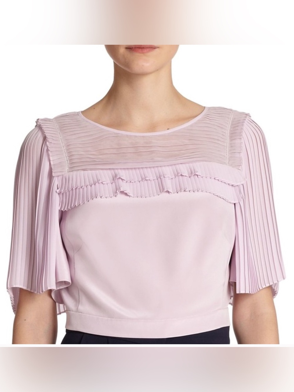Rebecca Taylor Lavender Silk Pleated Ruffle Crop Top